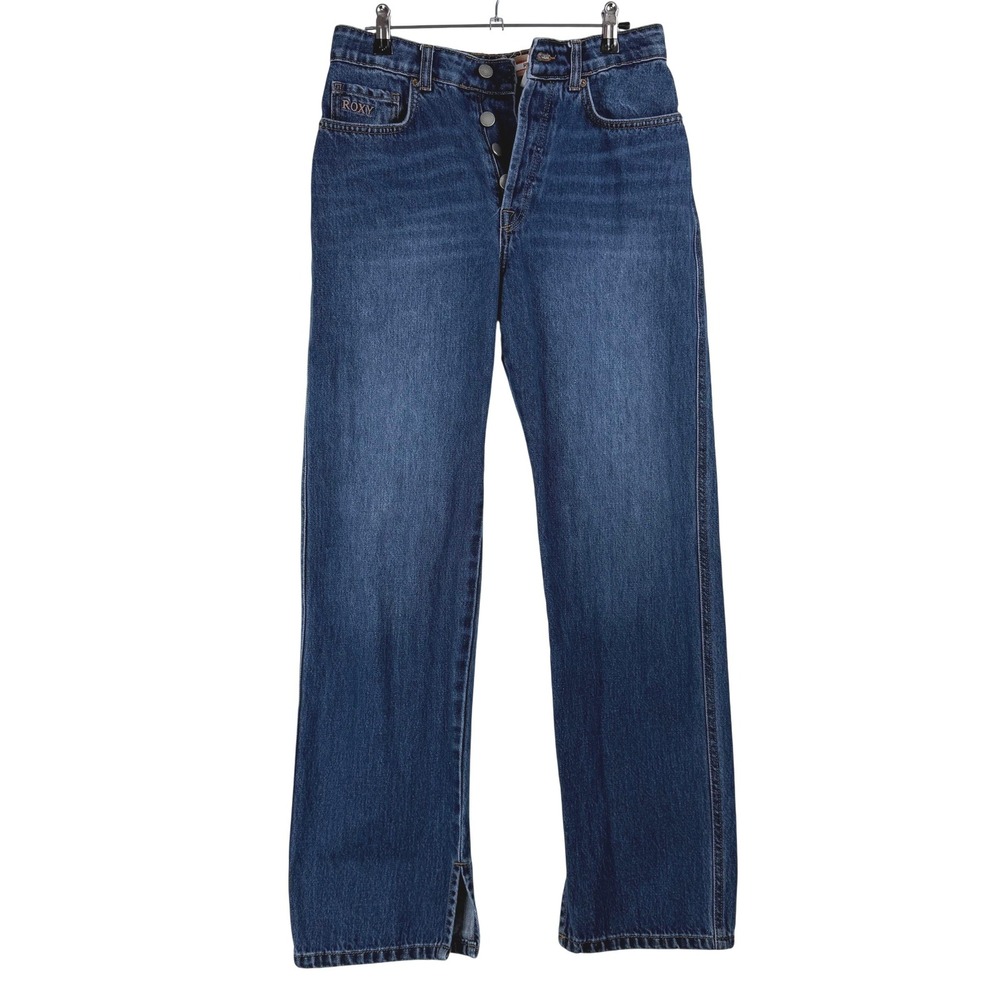 ROXY Womens Jeans Dark Wash Button Fly Straight Leg Split Hem Size 27